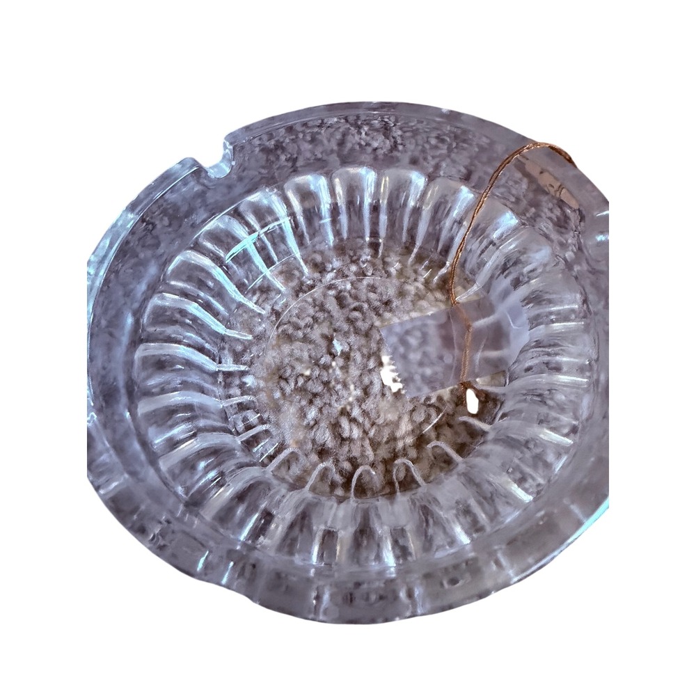 Vintage Clear Pressed Glass Round Ashtray Ribbed Mid Century Trinket Dish 4.25in
